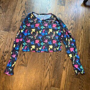 Y2K SPENCER Mushroom CROPPED mesh see through long sleeve L/XL